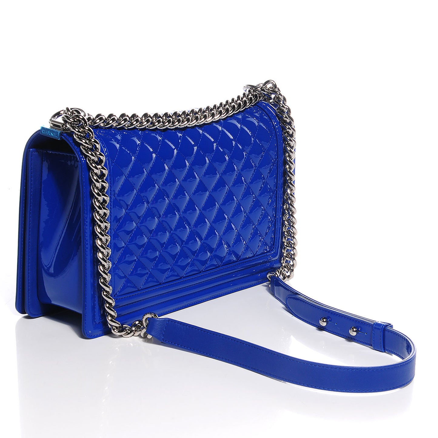 Patent Leather New Medium Boy Flap Plexiglass Plexiglass Blue