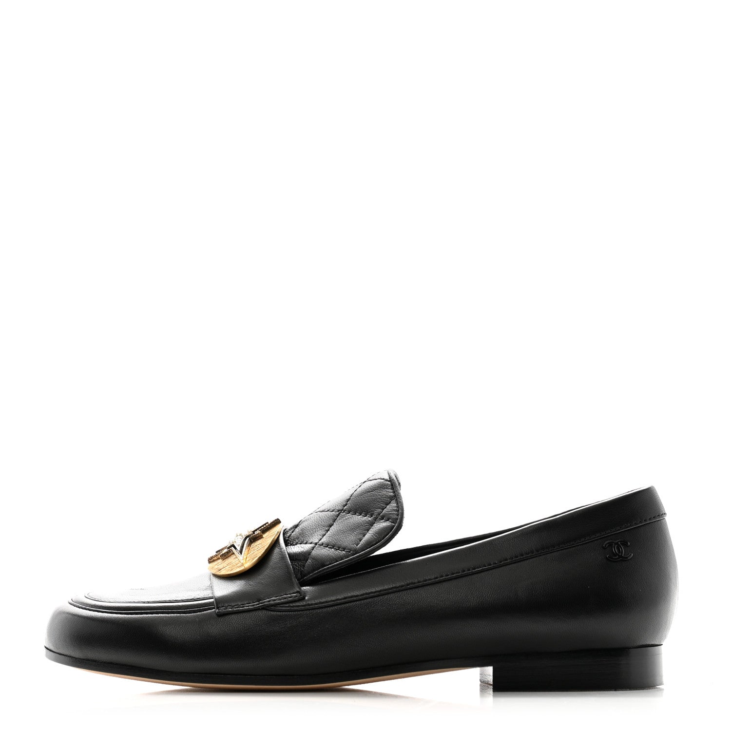 Chanel Lambskin Quilted Pearl Embellished Mocassin Loafers 35 Black 1 of 11