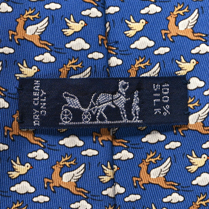 Hermes Printed Silk Mens Neck Tie Bleu 5 of 5