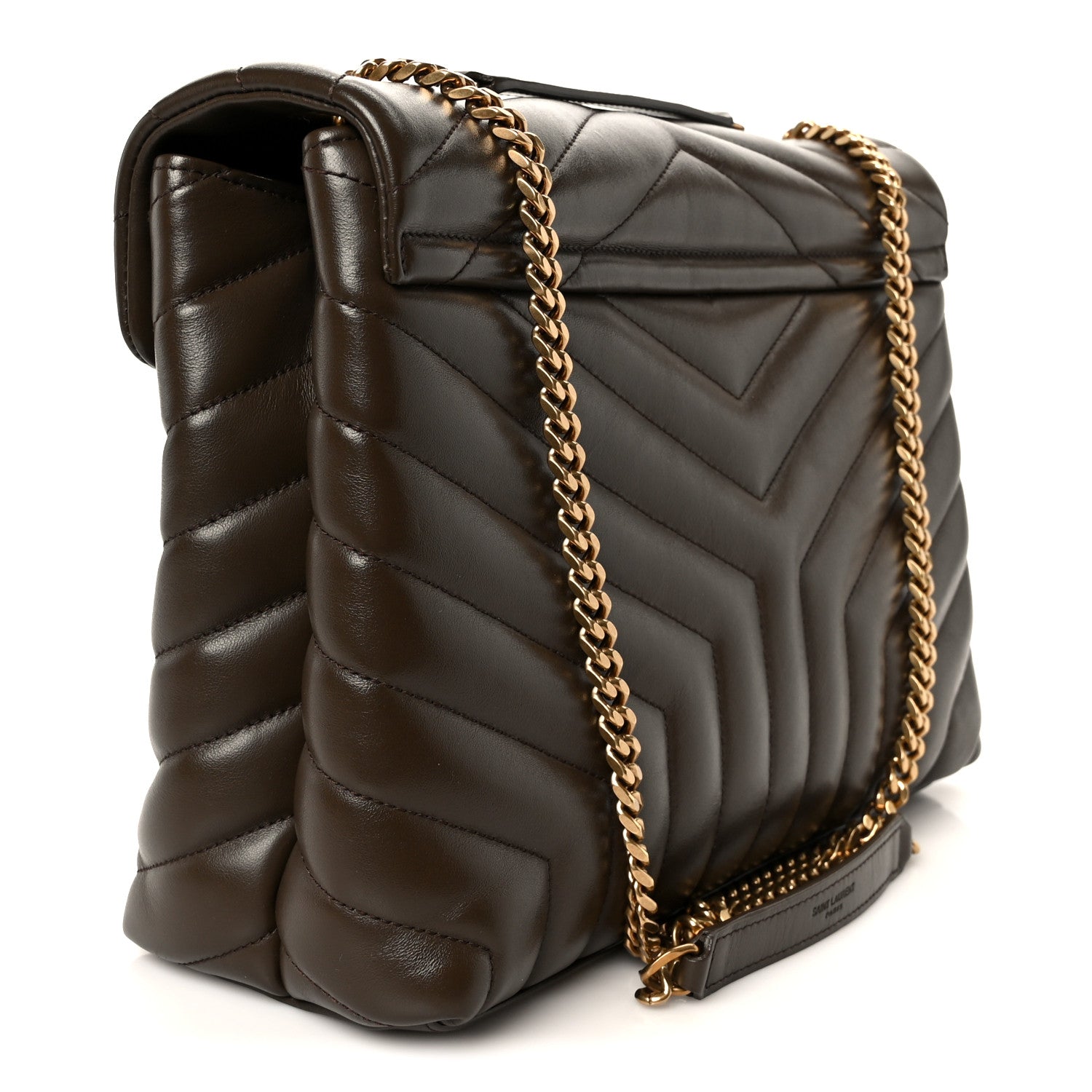 Saint Laurent Calfskin Y Quilted Monogram Medium Loulou Chain Satchel Soil Brown 3 of 11