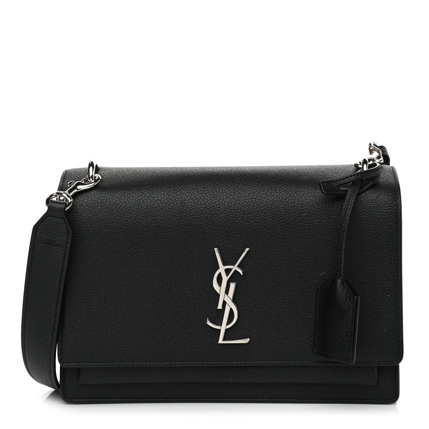 Grained Calfskin Medium Monogram Sunset Satchel Black
