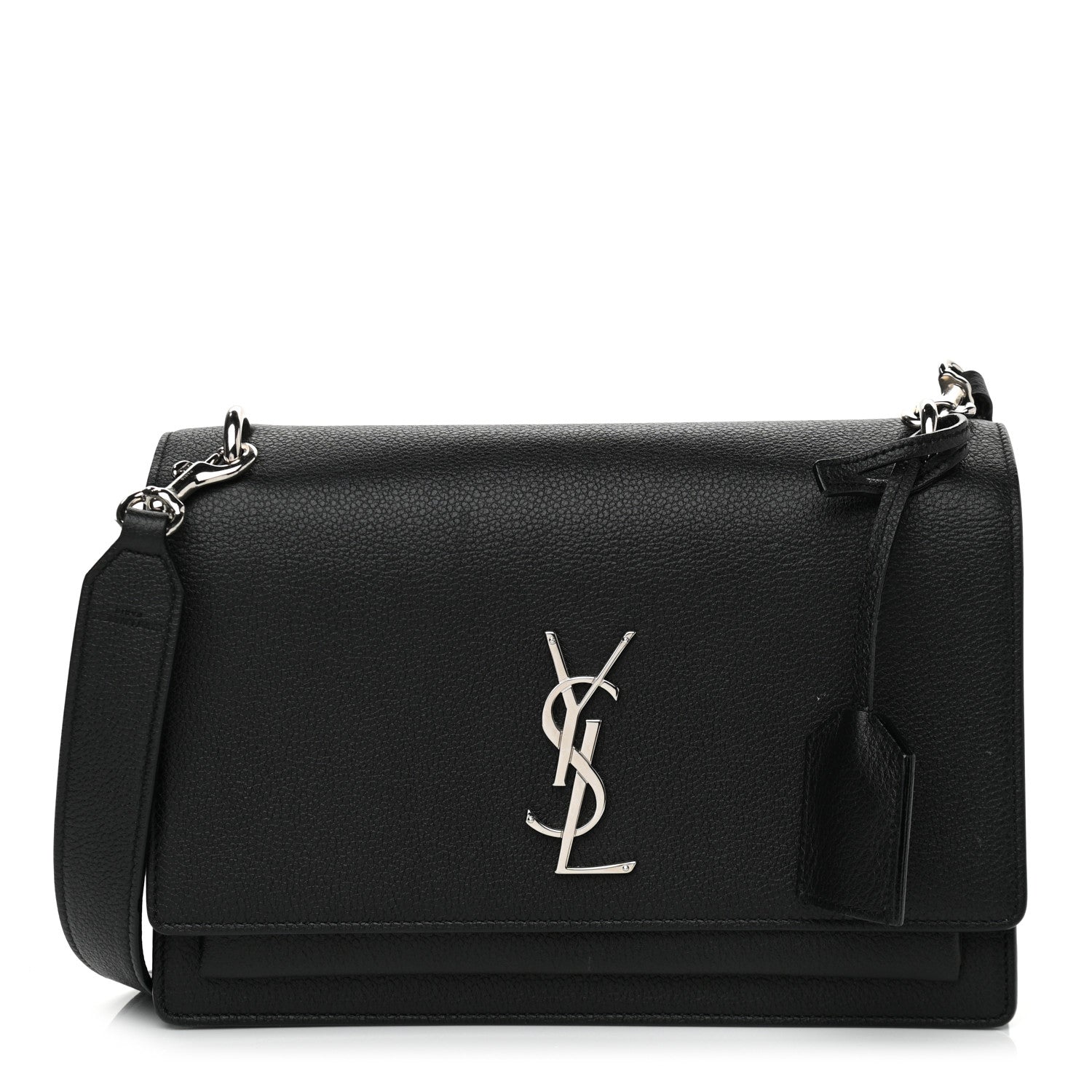 Saint Laurent Grained Calfskin Medium Monogram Sunset Satchel Black 1 of 12