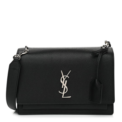 Saint Laurent Grained Calfskin Medium Monogram Sunset Satchel Black 1 of 12