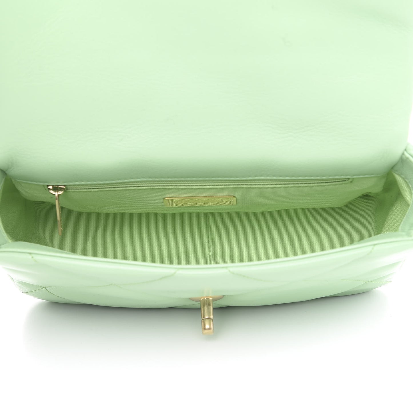 Goatskin Quilted Medium 19 Flap Light Green