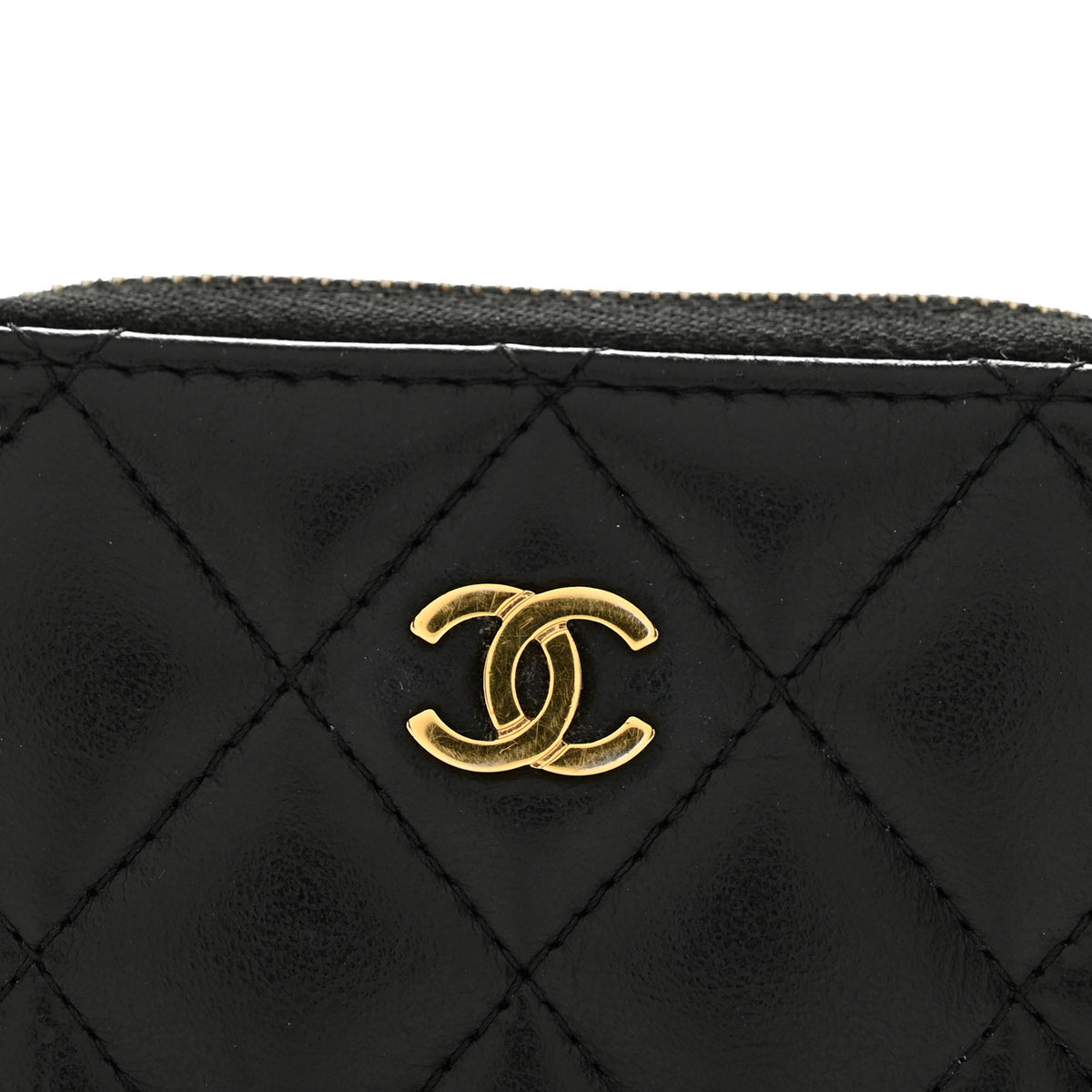 Lambskin Quilted Zip Coin Purse Black