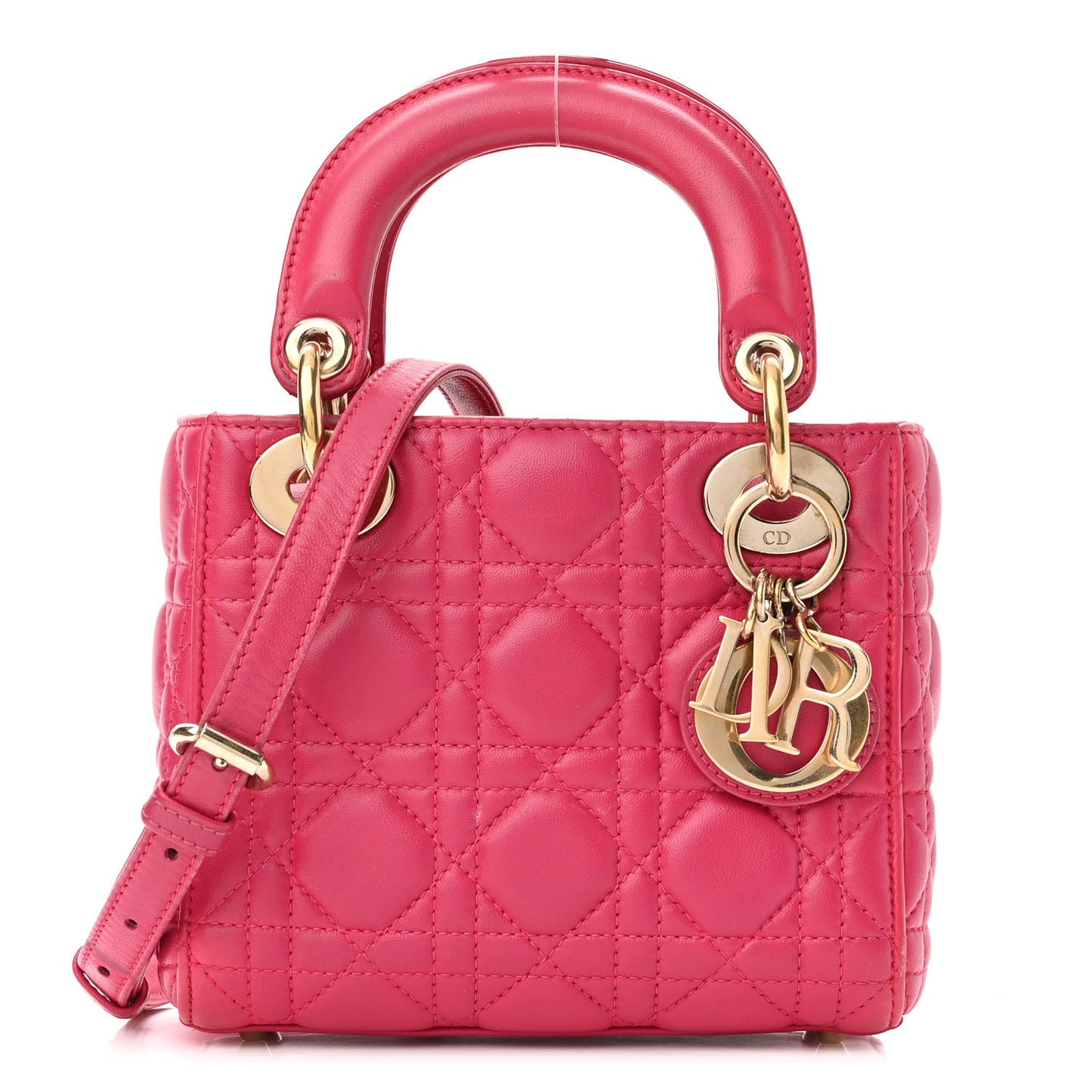 Lambskin Cannage Mini Lady Dior Fuchsia