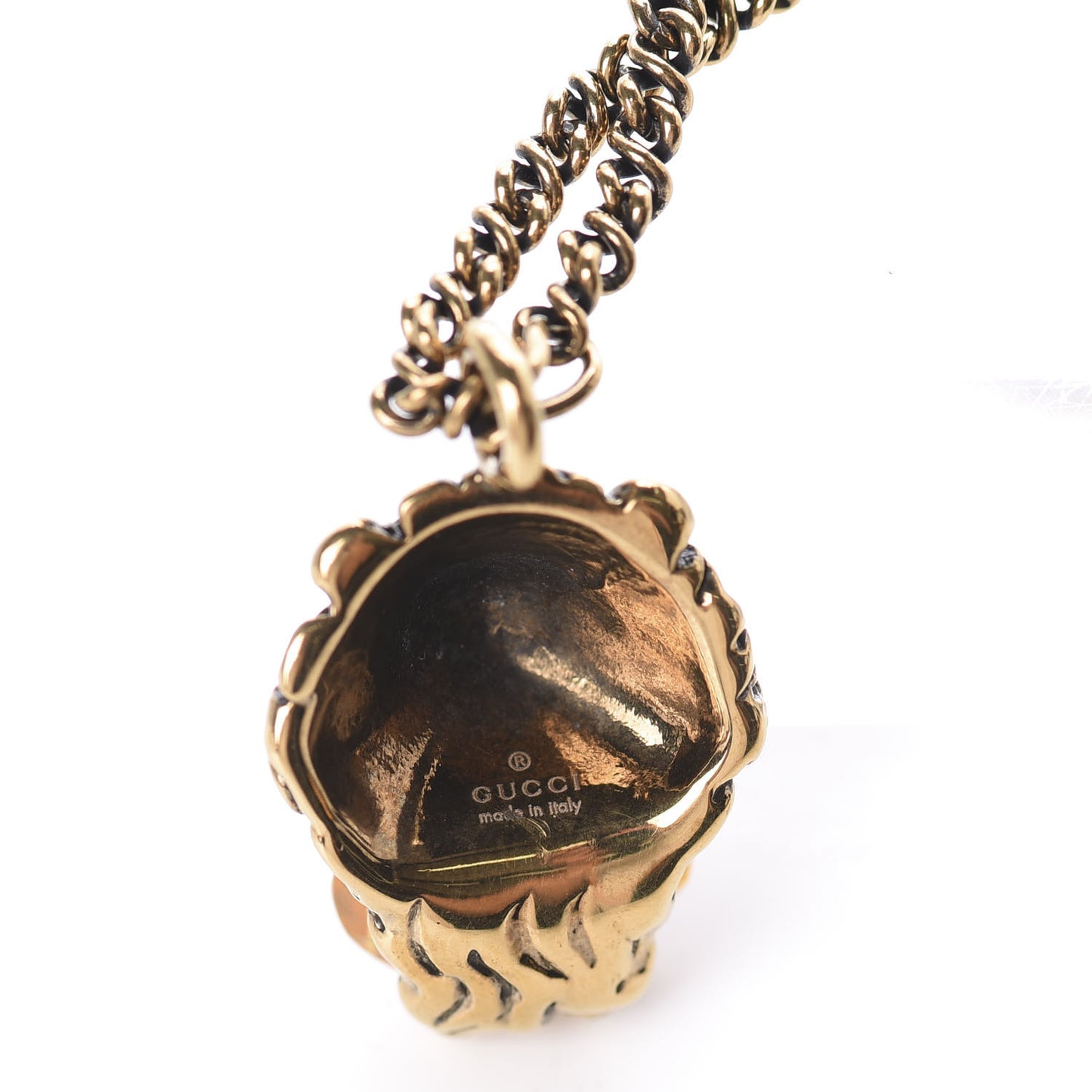 Metal Brass Swarovski Lion Head Necklace Gold Yellow