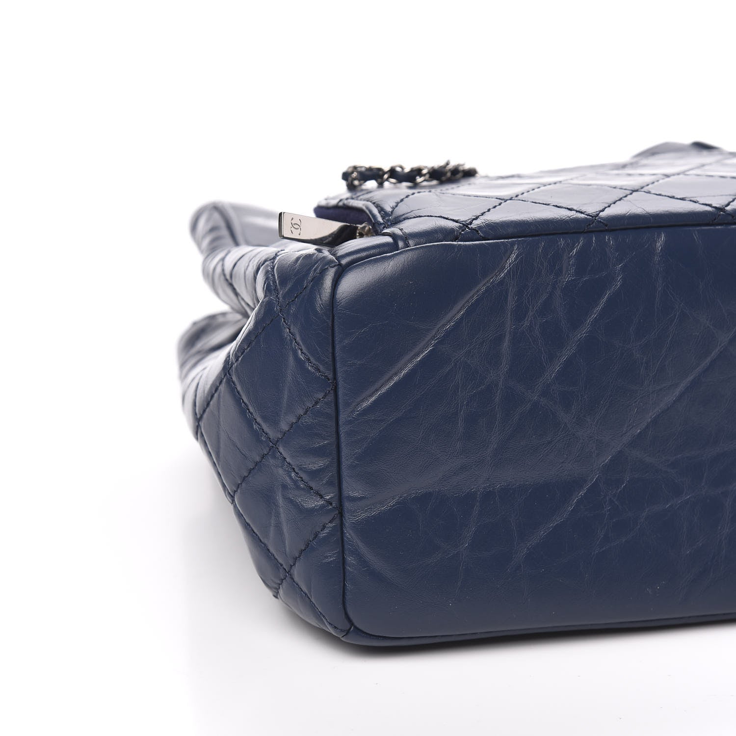 Chanel Aged Calfskin Quilted Small Drawstring Bag Blue 8 of 10