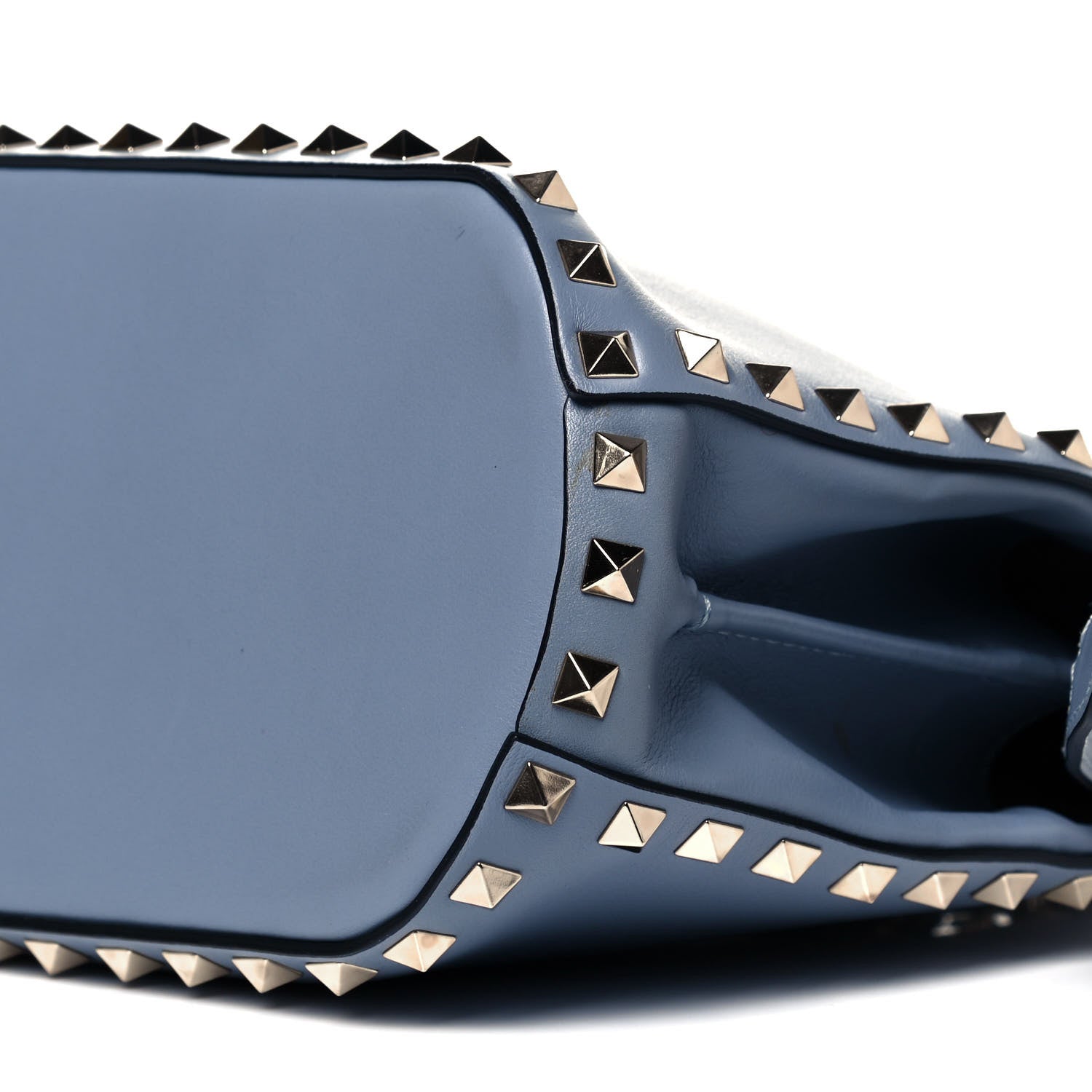 Valentino Garavani Vitello Rockstud Double Handle Satchel Grey Blue 6 of 9