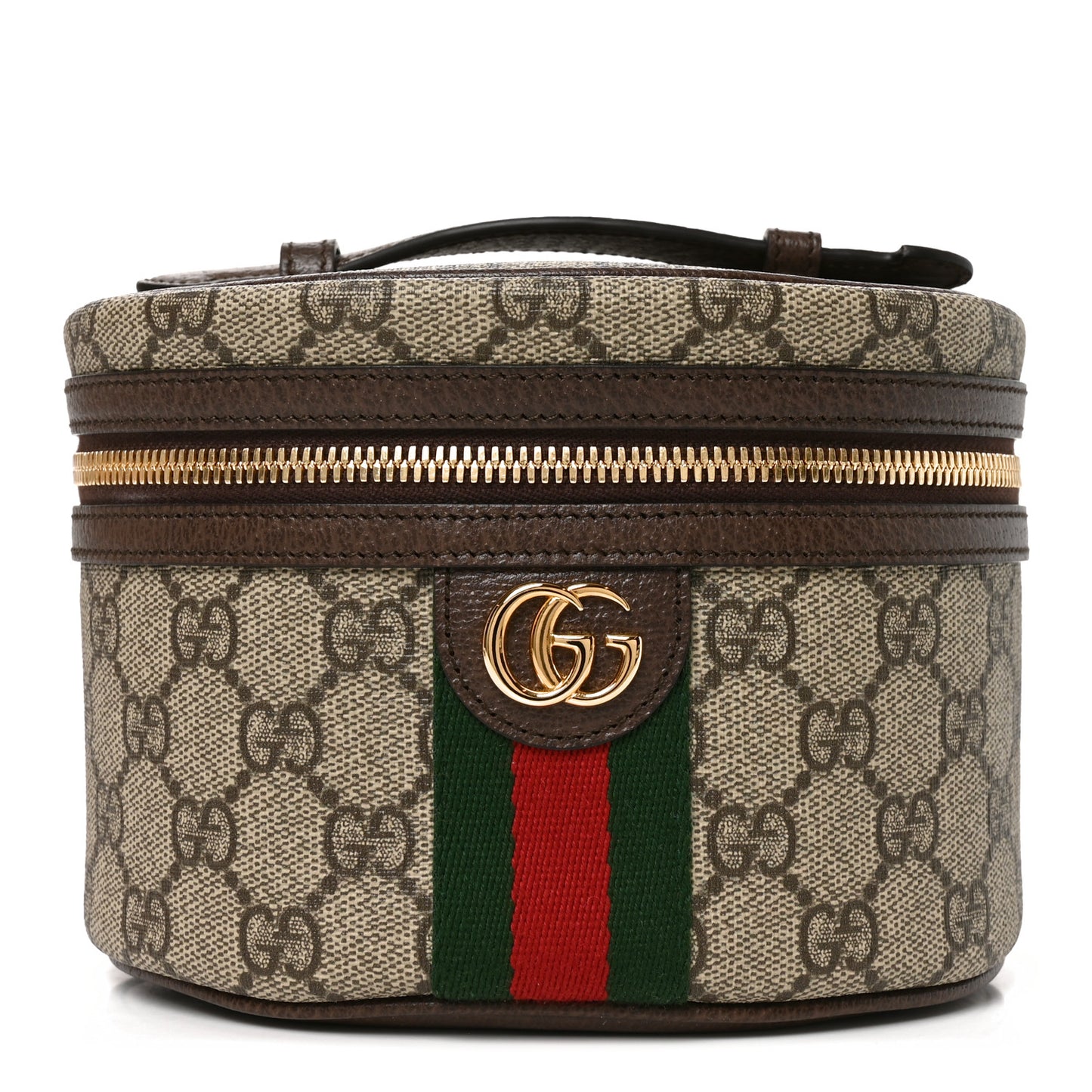 GG Supreme Monogram Textured Calfskin Web Ophidia Vanity Cosmetic Case Beige Ebony New Acero