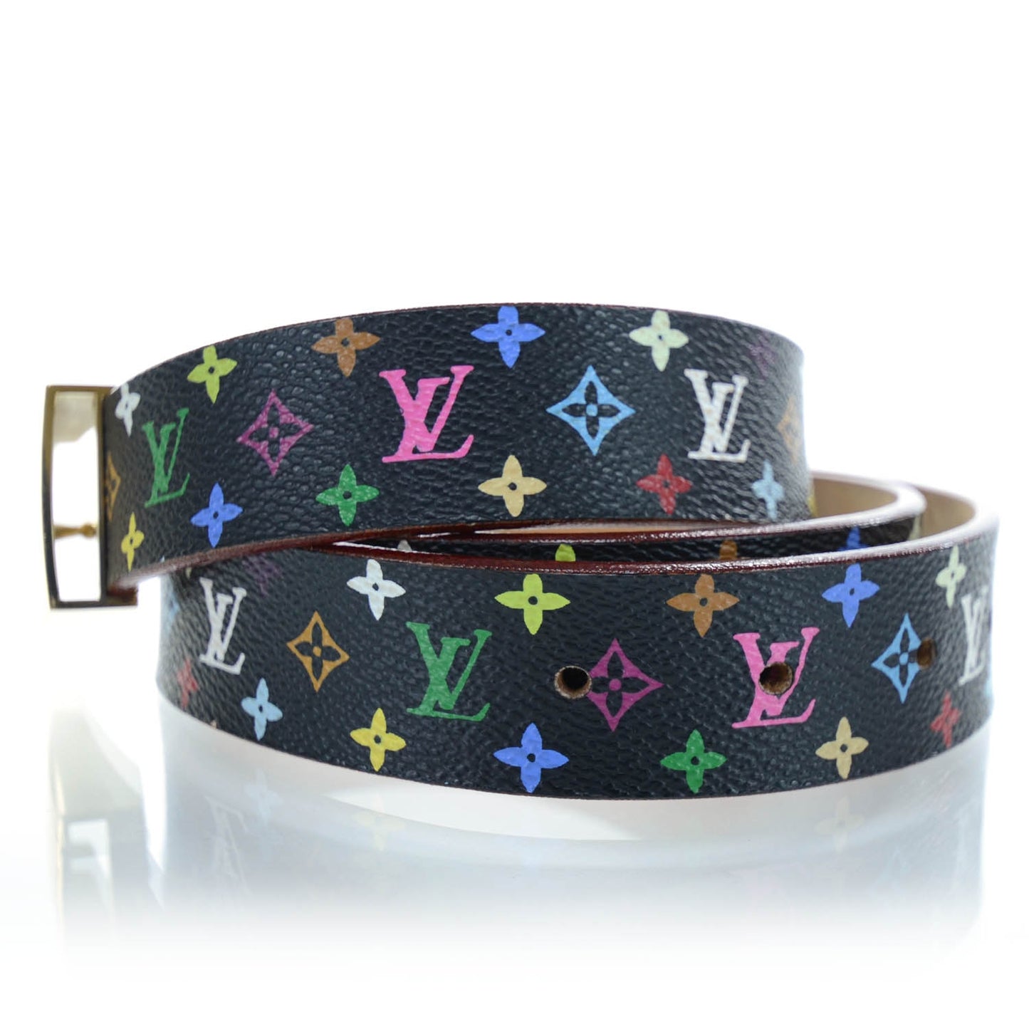 Monogram Multicolor Belt Black w Gold Buckle 90 36