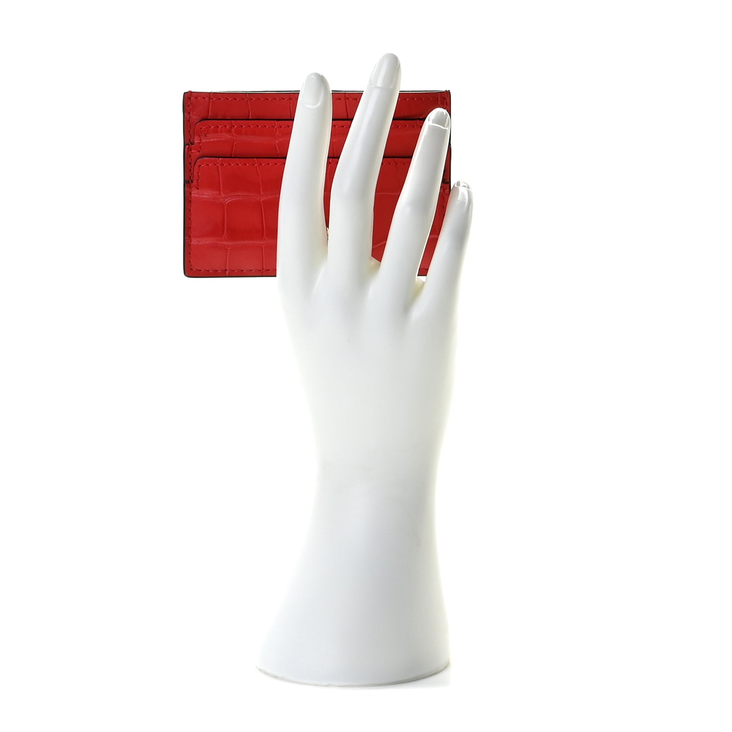 Calfskin Crocodile Embossed Skull Card Holder Scarlet Red