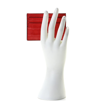 Alexander McQueen Calfskin Crocodile Embossed Skull Card Holder Scarlet Red 2 of 6