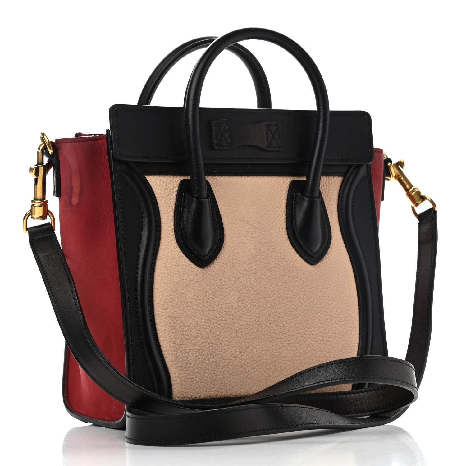 Celine Drummed Calfskin Nubuck Nano Tri-Color Luggage Ruby 3 of 15