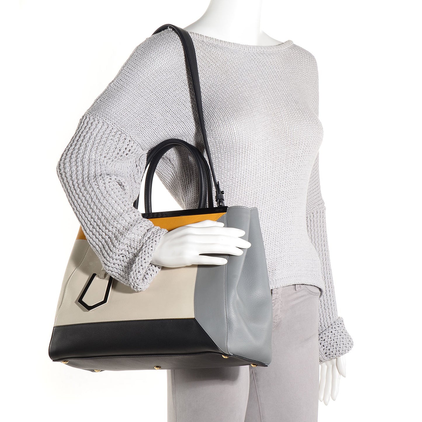 Vitello Colorblock Medium 2Jours Tote White Multicolor Girasole Black