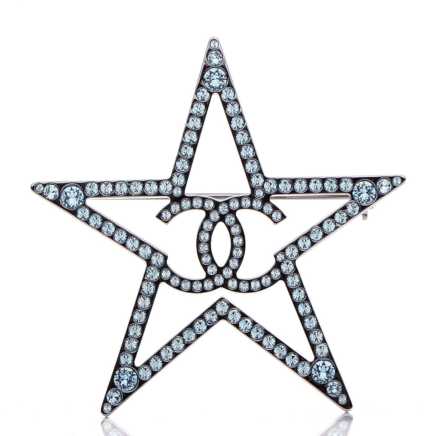 Chanel Ruthenium Crystal Star CC Brooch Blue 1 of 5