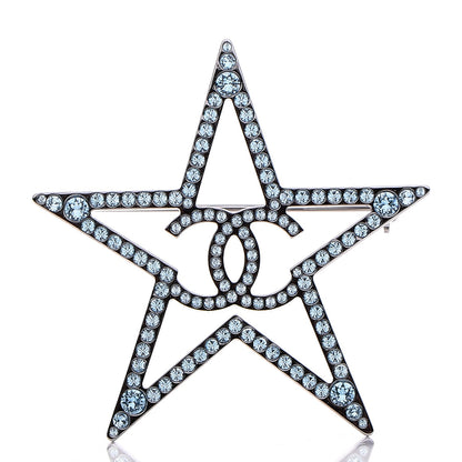 Chanel Ruthenium Crystal Star CC Brooch Blue 1 of 5