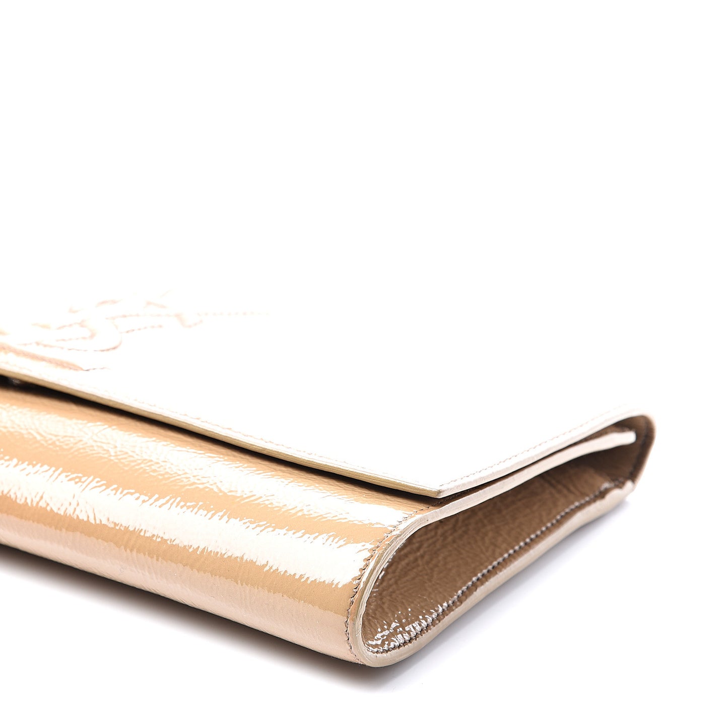 Textured Patent Calfskin Monogram Large Belle De Jour Clutch Nude