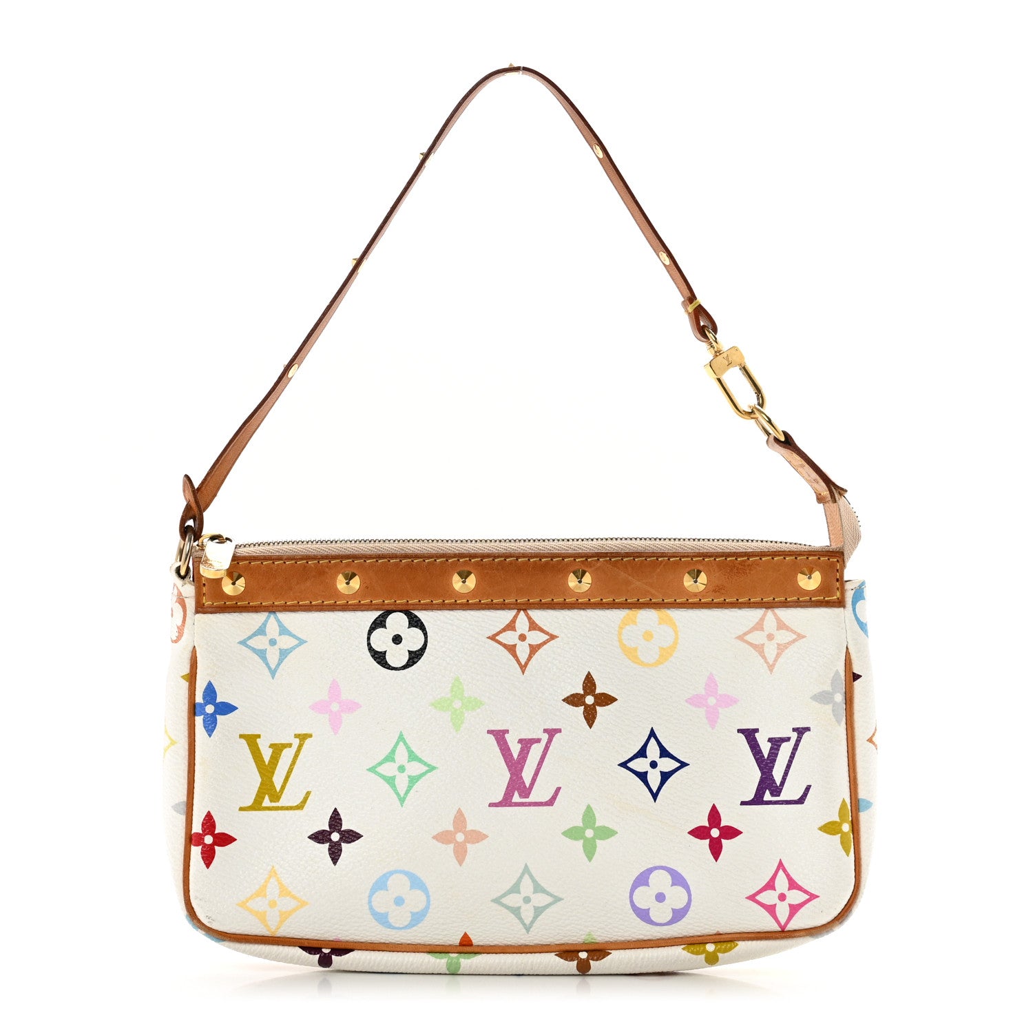 front view image of LOUIS VUITTON Monogram Multicolor Pochette Accessories in the color White by fashionphile