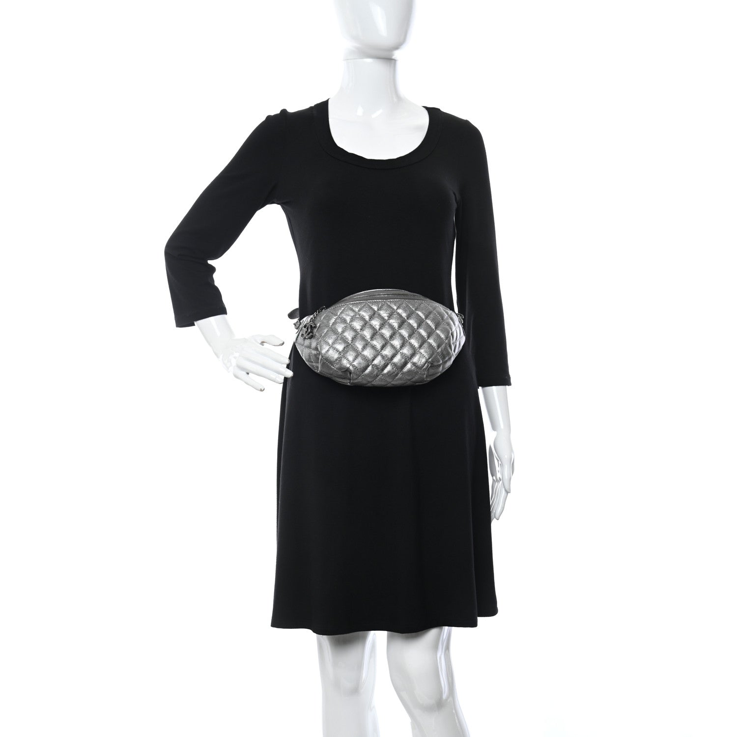 Chanel Metallic Calfskin Quilted Banane Waist Bag Fanny Pack Silver 2 of 12