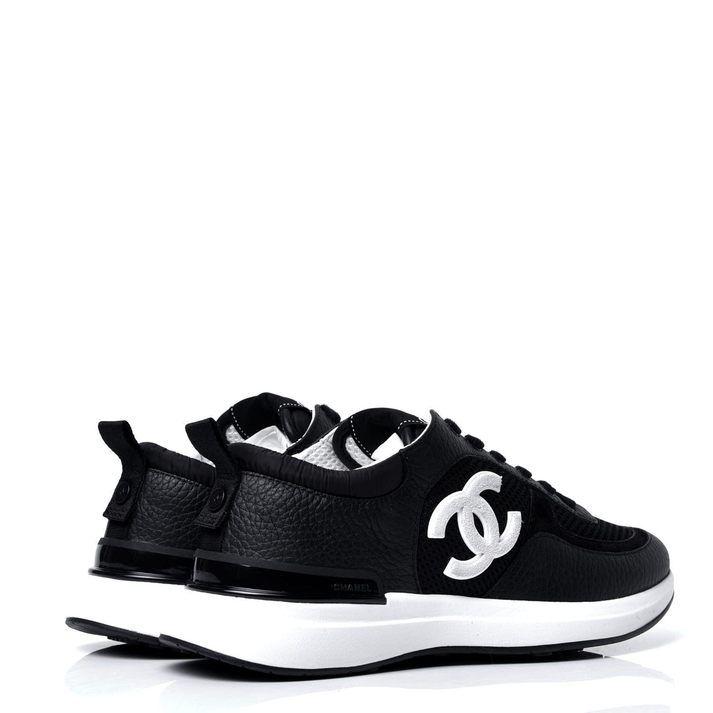 Calfskin Mesh Lycra Suede Womens Logo Sneakers 37 Black