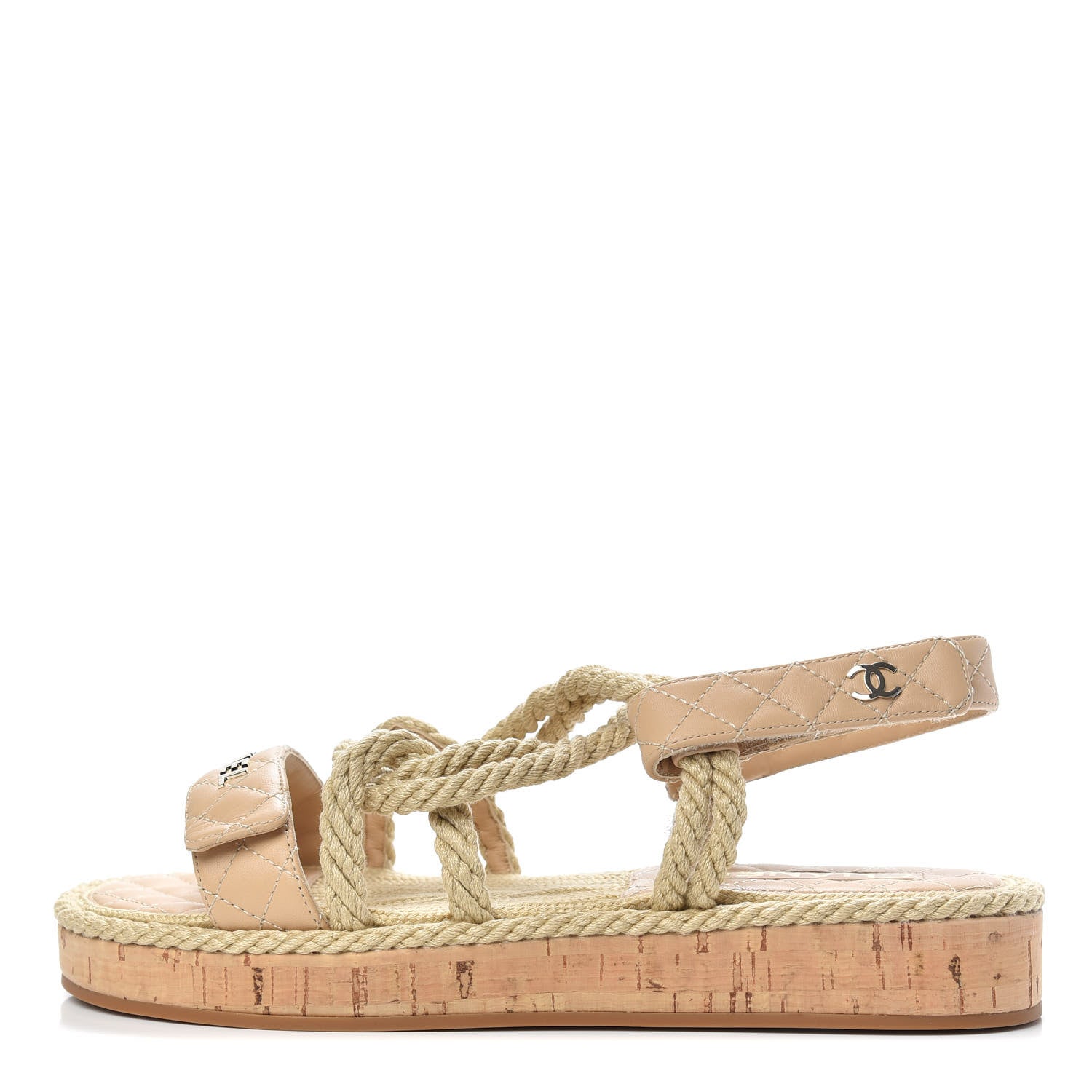 Chanel Cord Lambskin Quilted Logo Sandals 41 Beige 1 of 8
