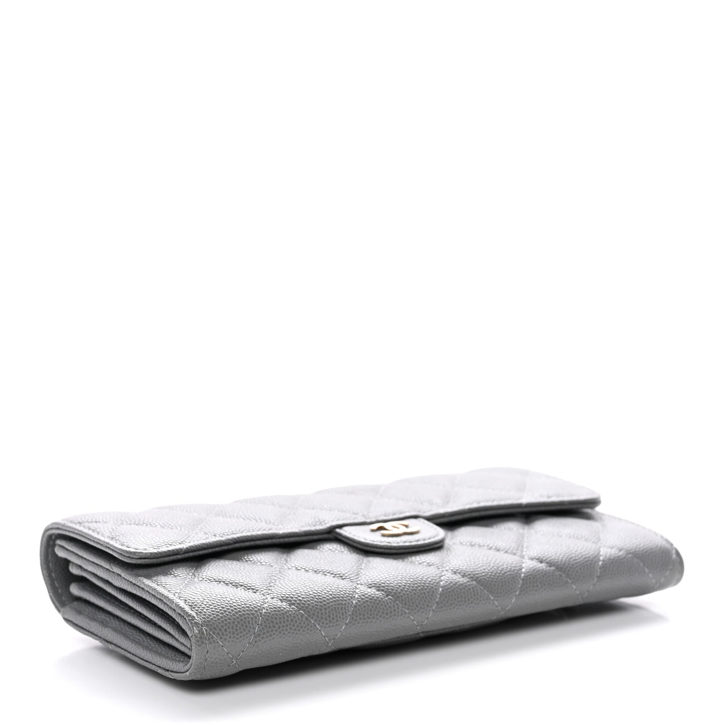Caviar Quilted Large Gusset Flap Wallet Grey