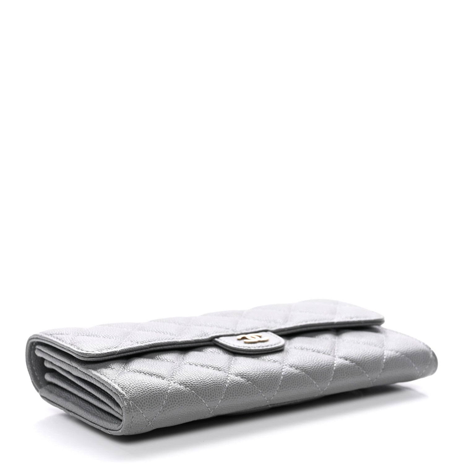 Chanel Caviar Quilted Large Gusset Flap Wallet Grey 4 of 11