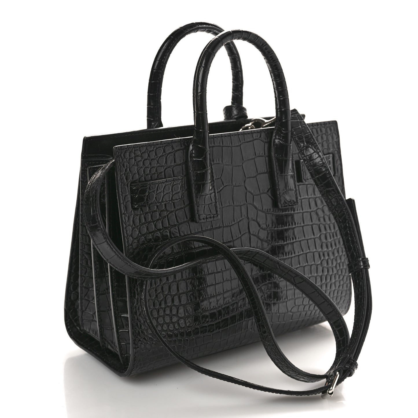 Calfskin Crocodile Embossed Nano Sac De Jour Black