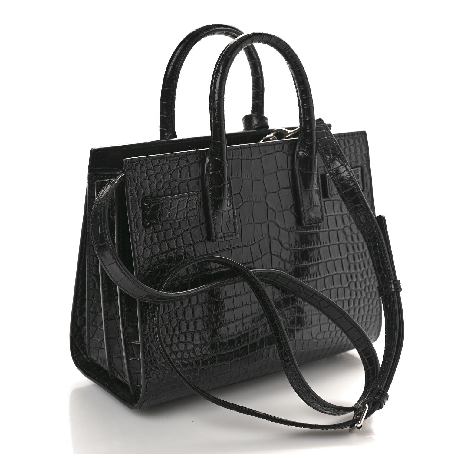 Saint Laurent Calfskin Crocodile Embossed Nano Sac De Jour Black 3 of 11