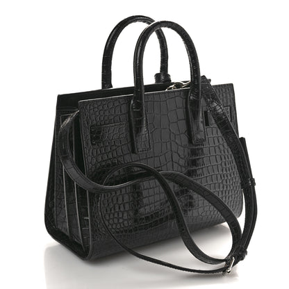 Saint Laurent Calfskin Crocodile Embossed Nano Sac De Jour Black 3 of 11