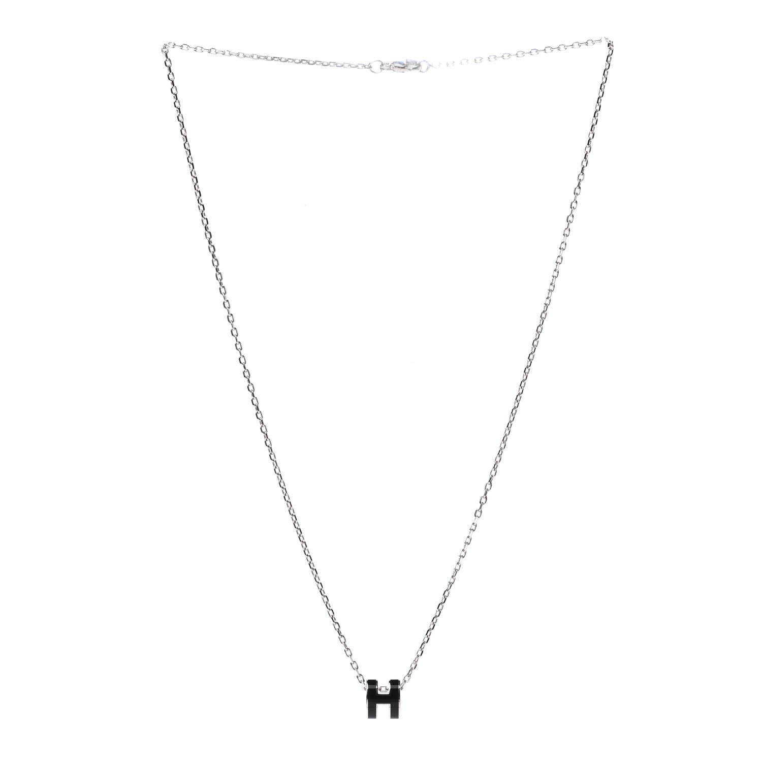 Hermes Lacquered Palladium Mini Pop H Pendant Necklace Black 3 of 6