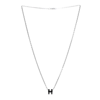 Hermes Lacquered Palladium Mini Pop H Pendant Necklace Black 3 of 6