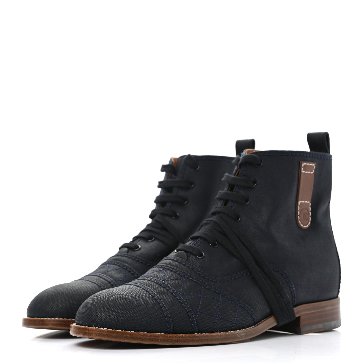 Coated Canvas Lace Up Cap Toe Boots 38.5 Blue Fonce