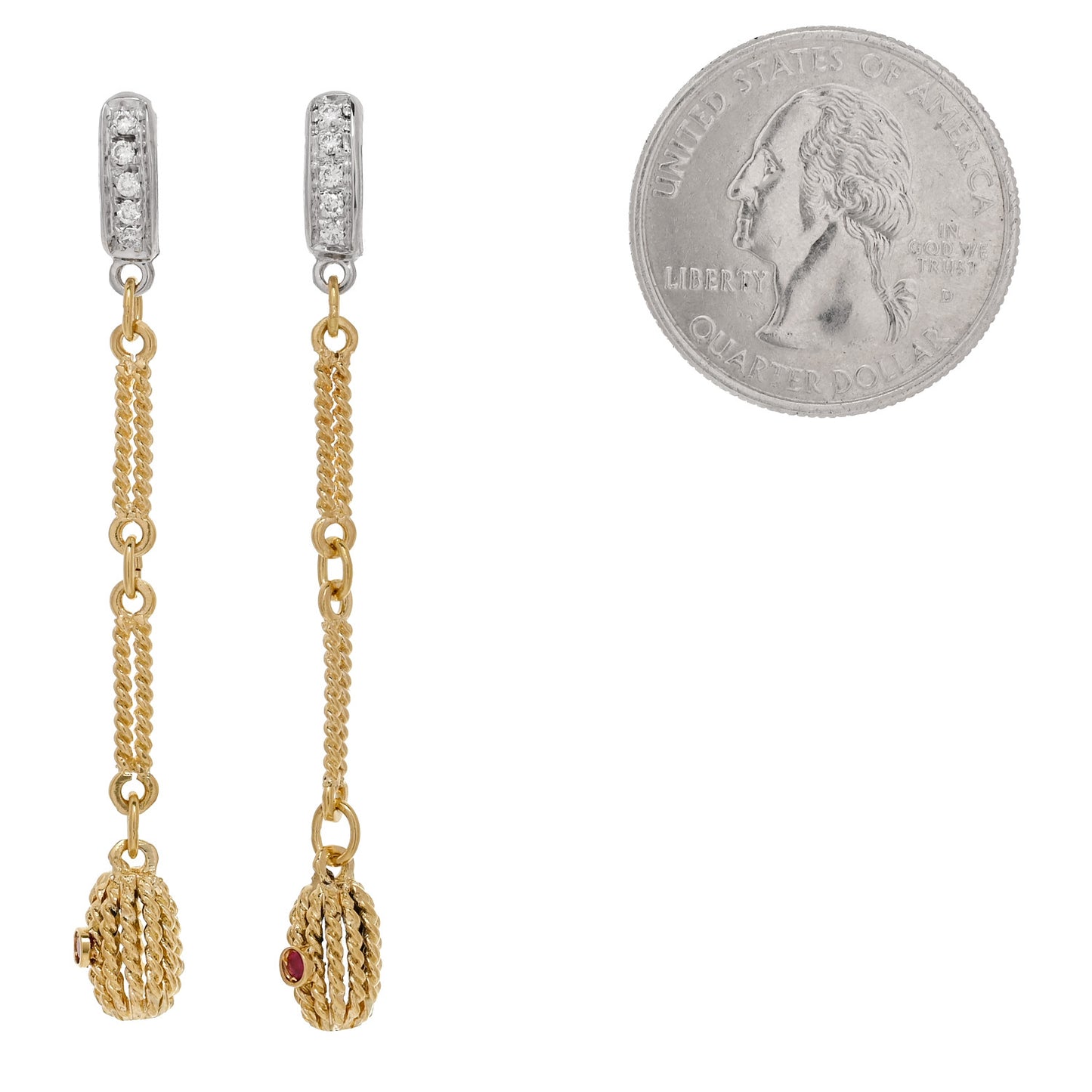 18K Yellow White Gold Diamond Drop Earrings
