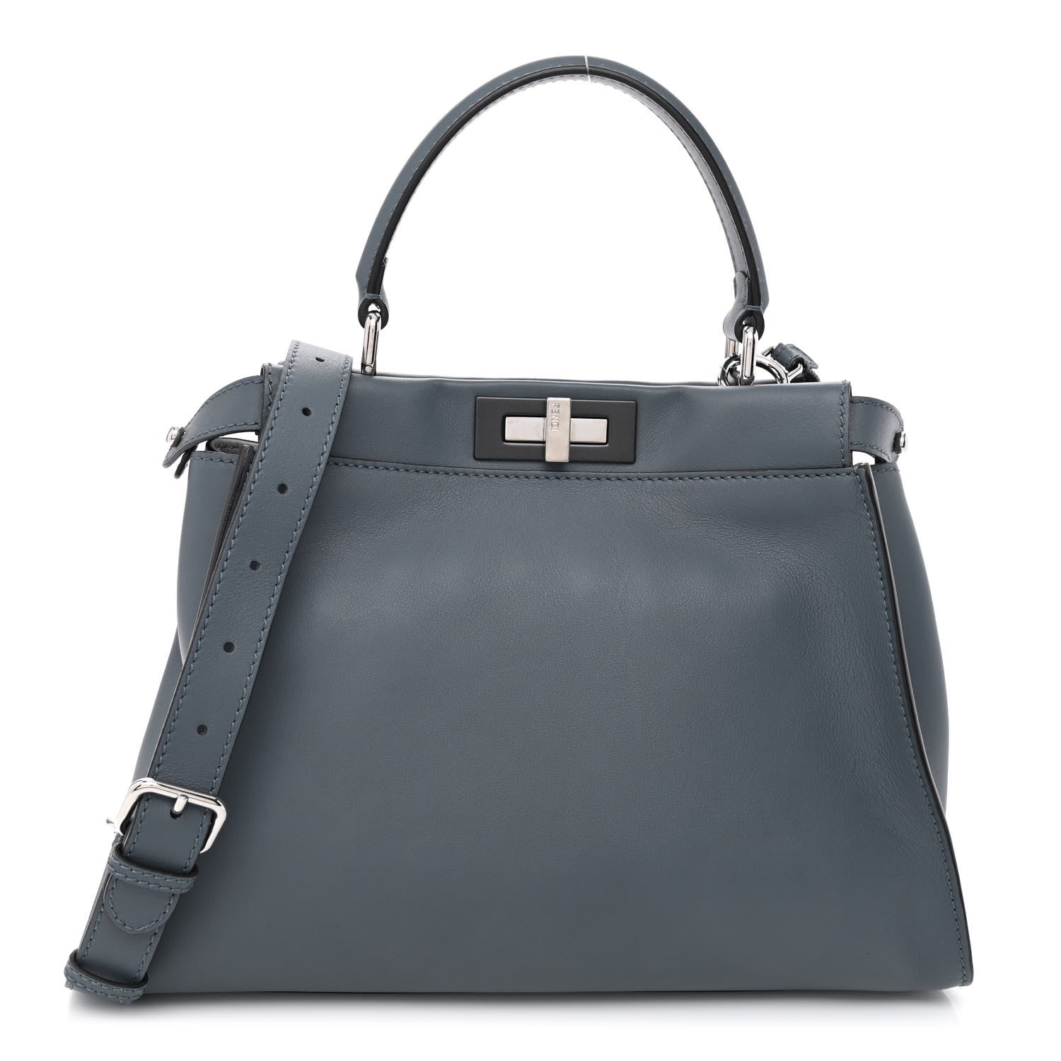 Fendi Vitello Seta Shiny Nappa Medium Peekaboo Iconic Satchel Tempesta Grigio Perla 1 of 11
