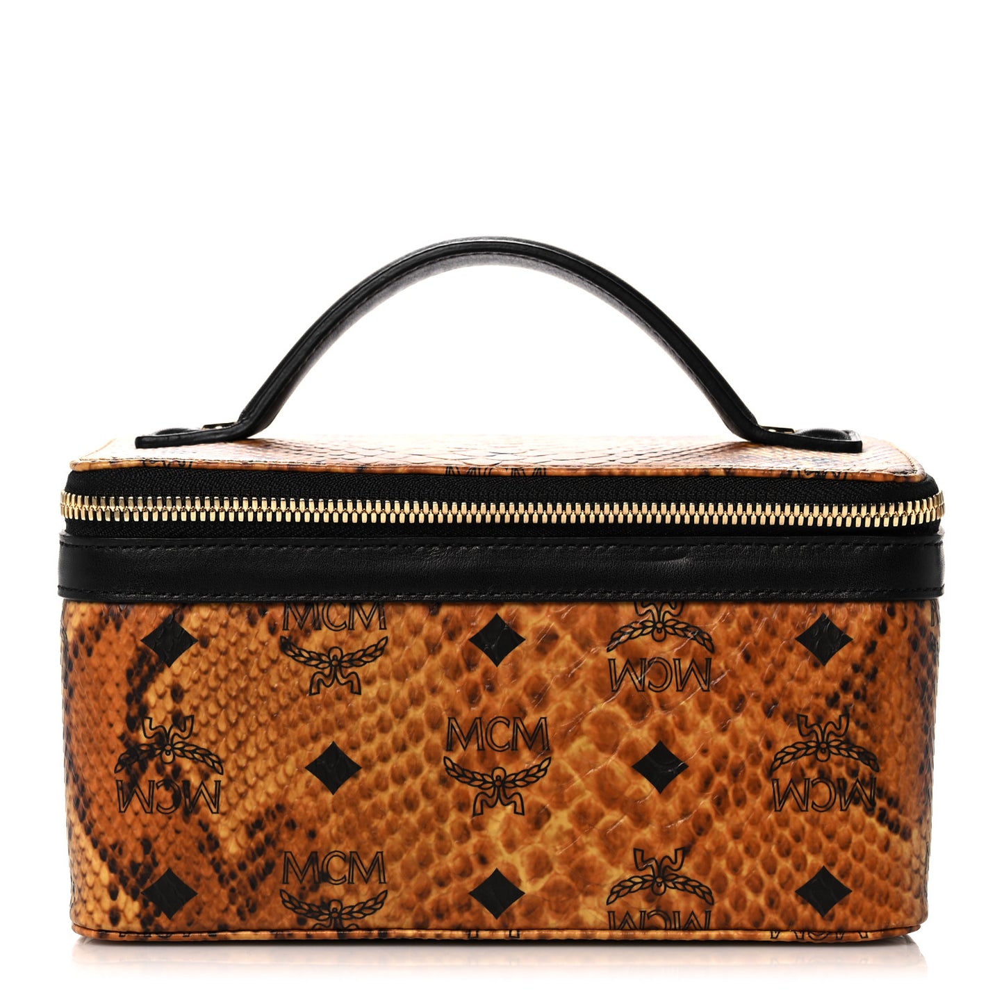 Visetos Calfskin Snakeskin Embossed Vanity Case Cognac