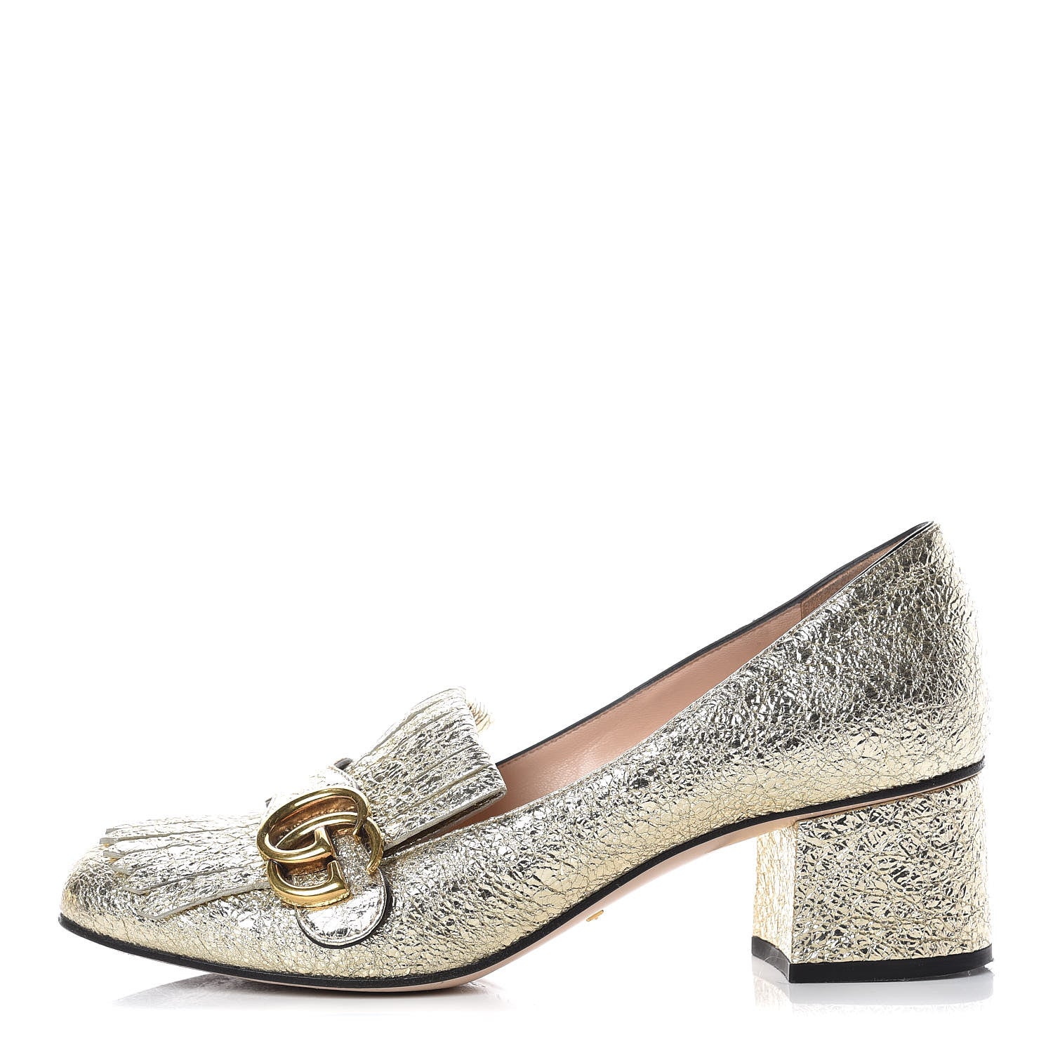 Gucci Galassia GG Marmont Fringe 50mm Loafer Pumps 38.5 Platino 1 of 12