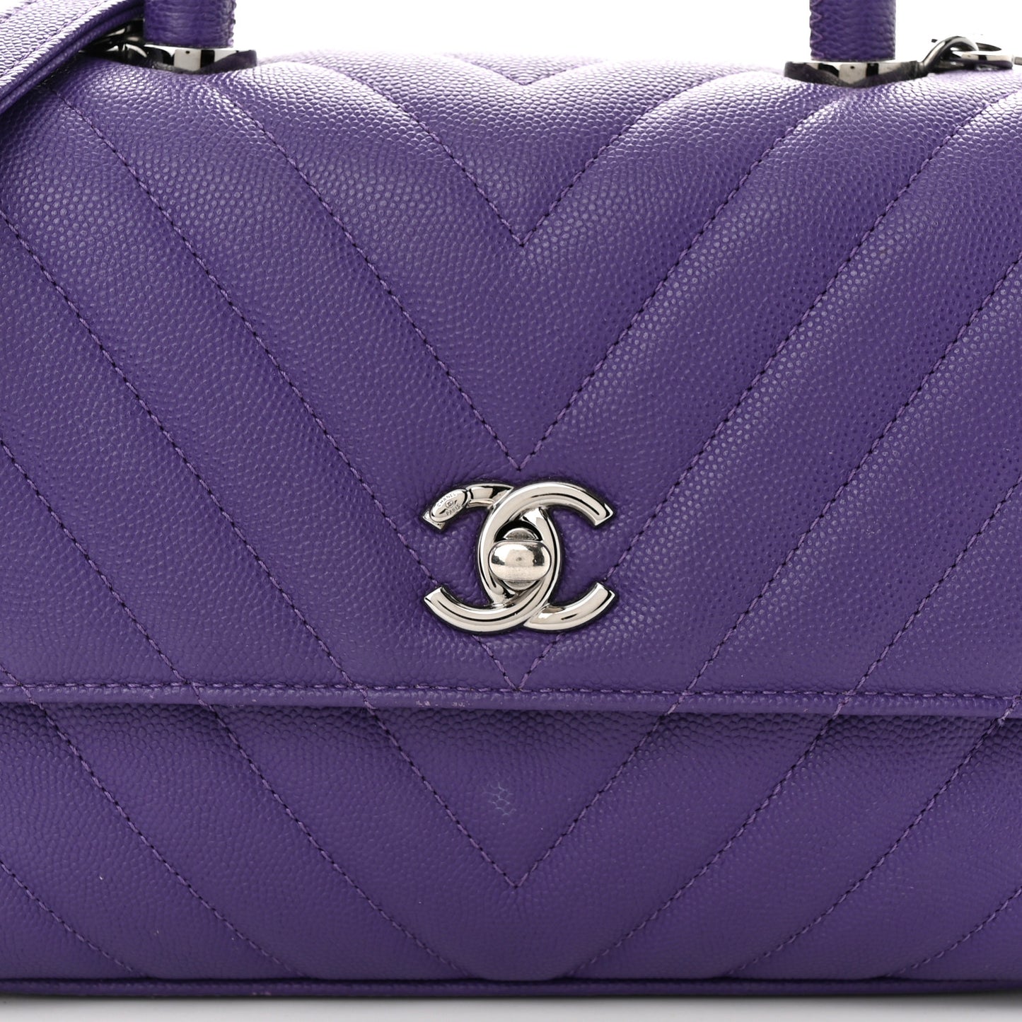 Caviar Chevron Quilted Mini Coco Handle Flap Purple