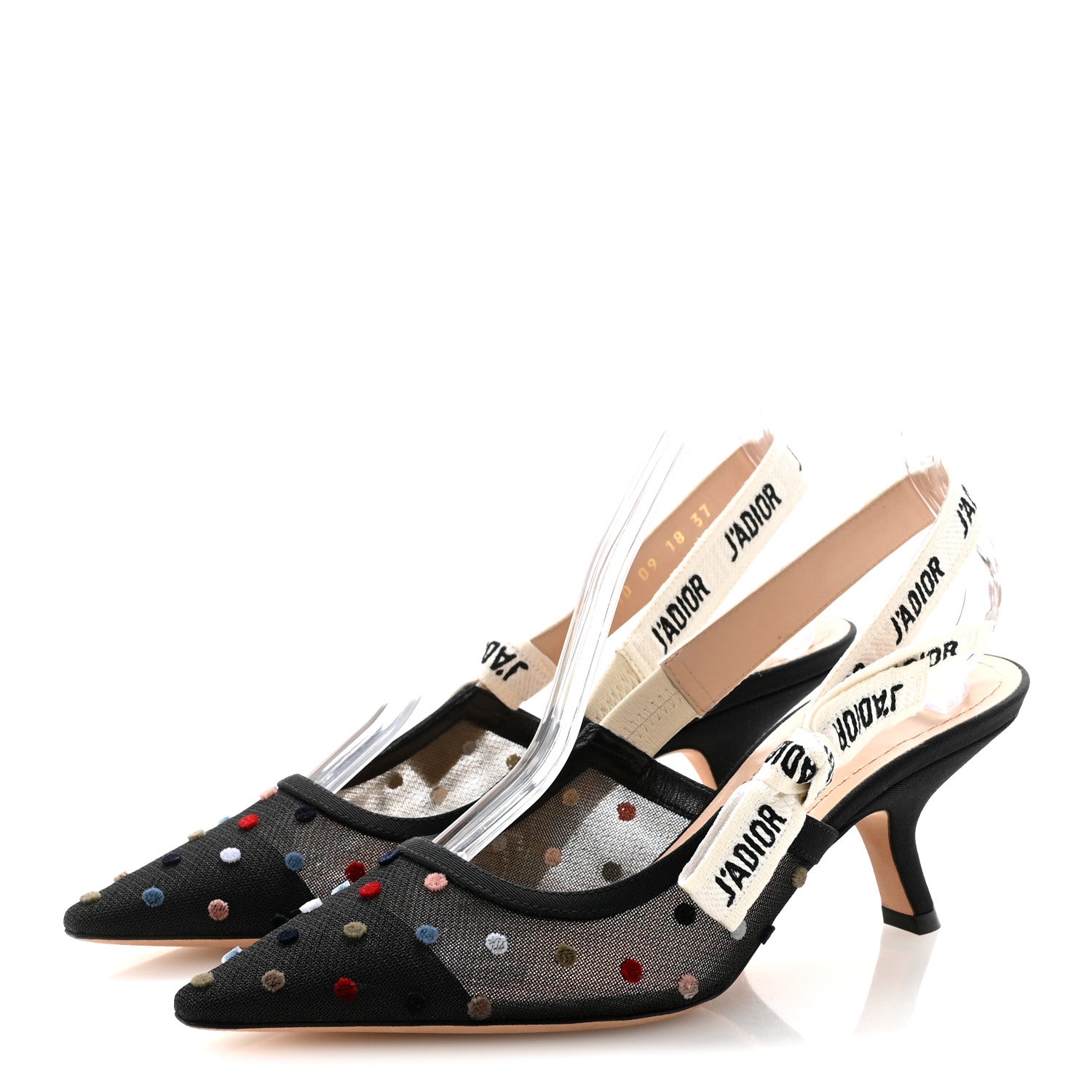 Christian Dior Mesh Ribbon Velvet Mini Dot J'Adior Slingback 65mm Pumps 37 Black Multicolor 4 of 10
