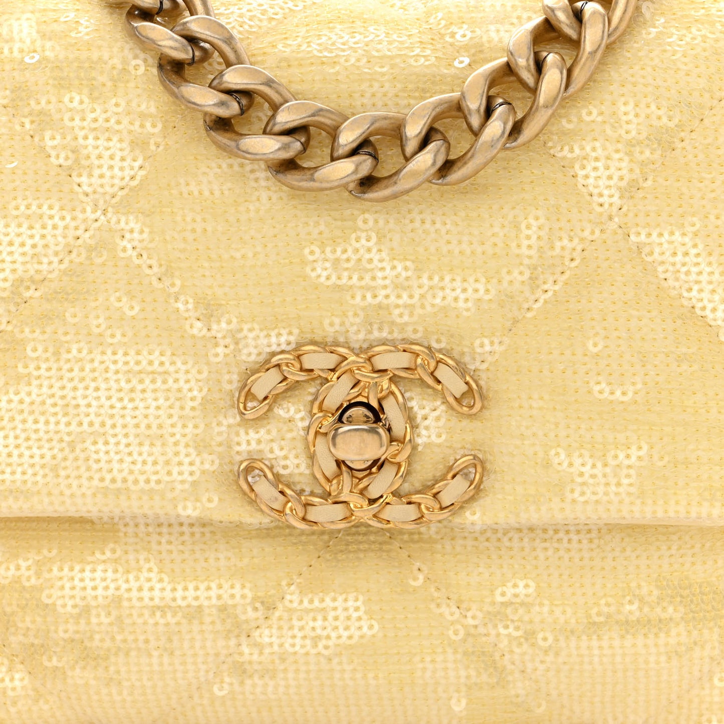 Sequin Quilted Medium Chanel 19 Flap Light Yellow