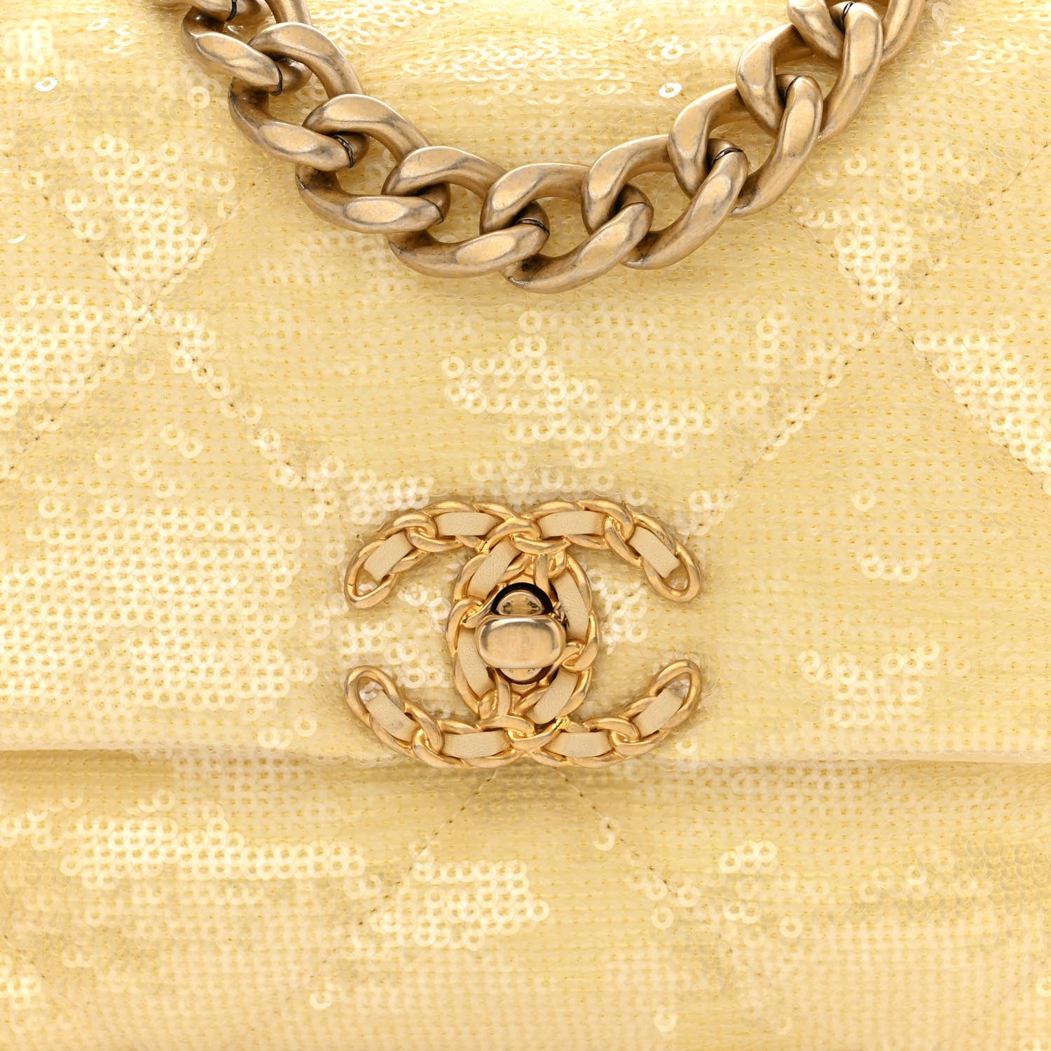 Chanel Sequin Quilted Medium Chanel 19 Flap Light Yellow 8 of 11