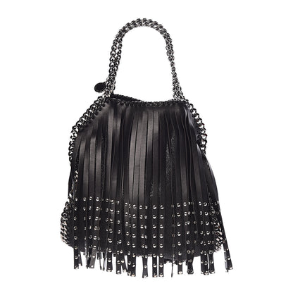 Stella McCartney Eco Alter Nappa Shaggy Deer Mini Falabella Studded Fringe Tote Black 1 of 10