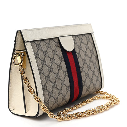 Gucci GG Supreme Monogram Textured Calfskin Web Small Ophidia Chain Shoulder Bag Beige Ebony Mystic White 3 of 9