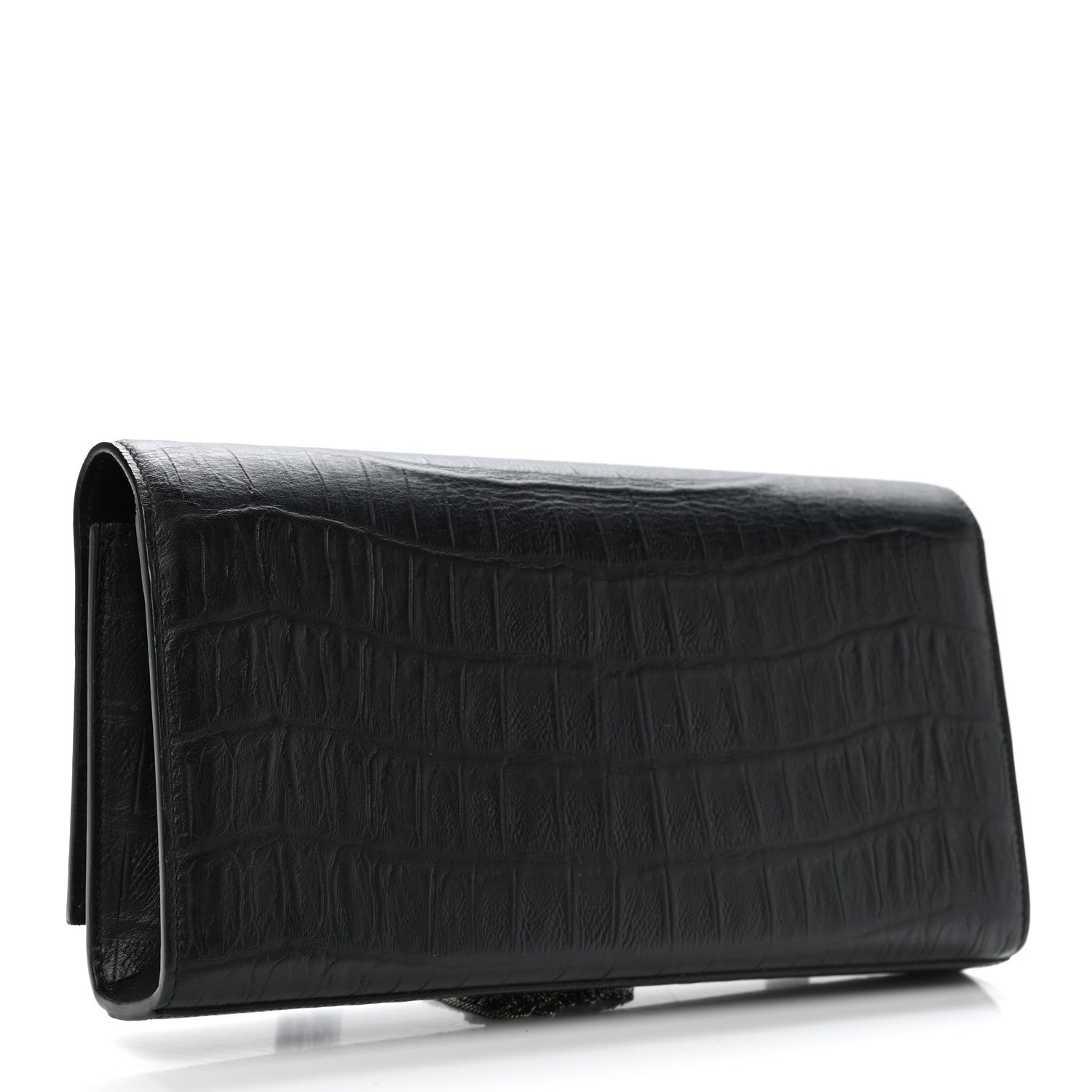 Saint Laurent Calfskin Crocodile Embossed Classic Monogram Tassel Clutch Black 3 of 8