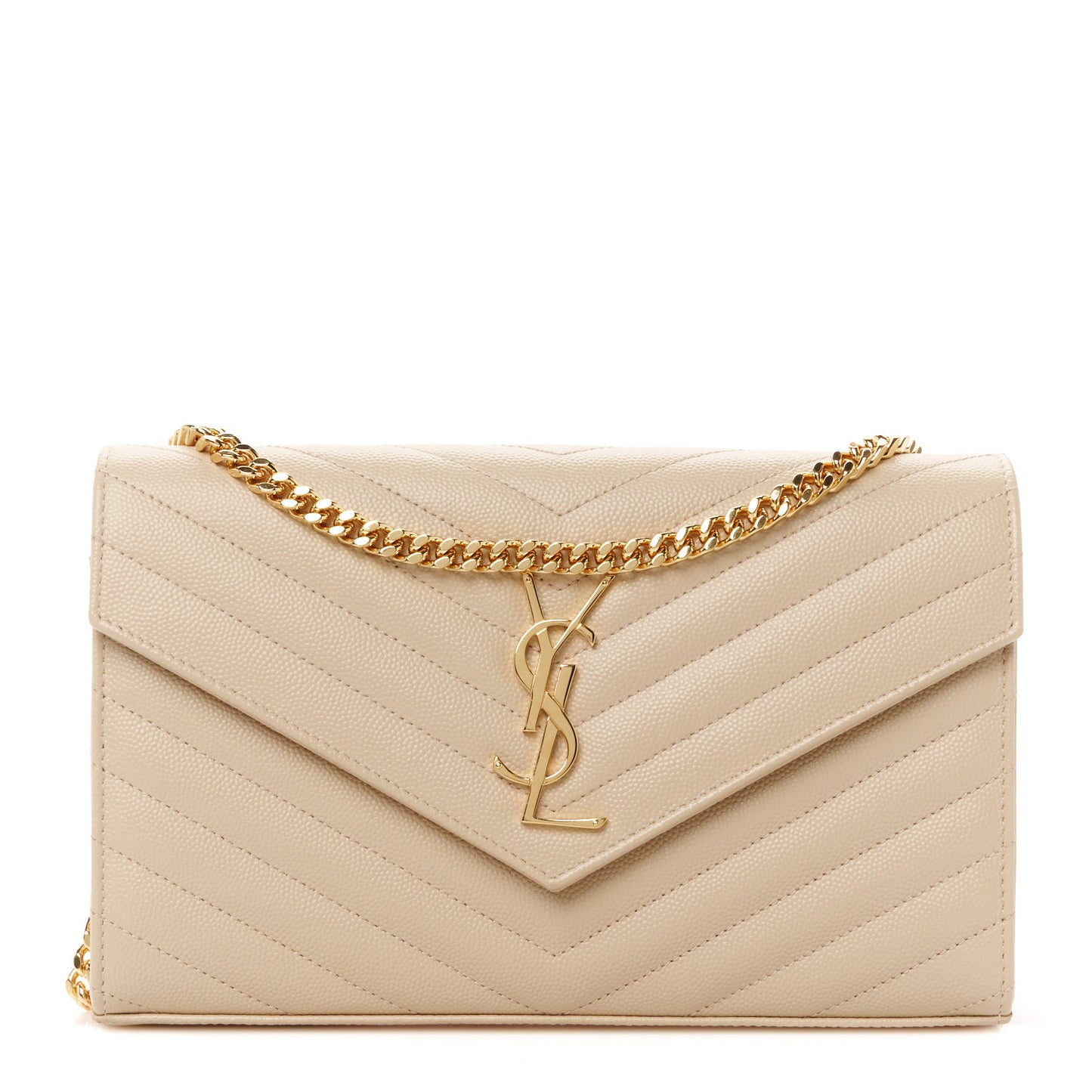 Grain De Poudre Matelasse Chevron Monogram Chain Wallet  Nude Powder