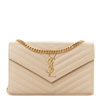 Saint Laurent Grain De Poudre Matelasse Chevron Monogram Chain Wallet  Nude Powder 1 of 10