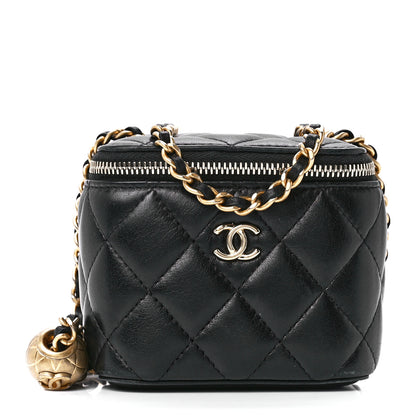 Chanel Lambskin Quilted Mini Pearl Crush Vanity Case With Chain Black 1 of 12