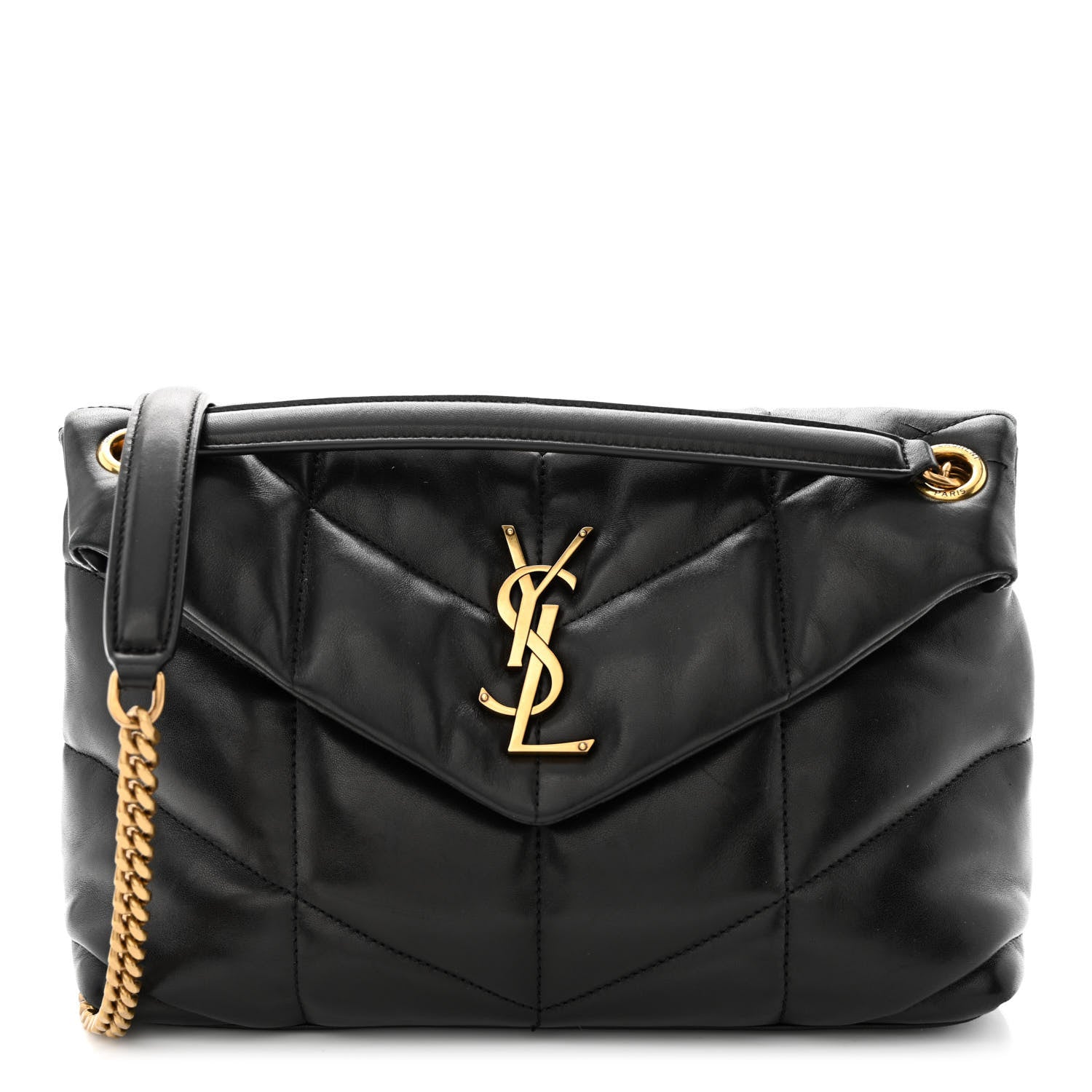 Saint Laurent Lambskin Quilted Small Loulou Puffer Monogram Chain Tote Black 1 of 12