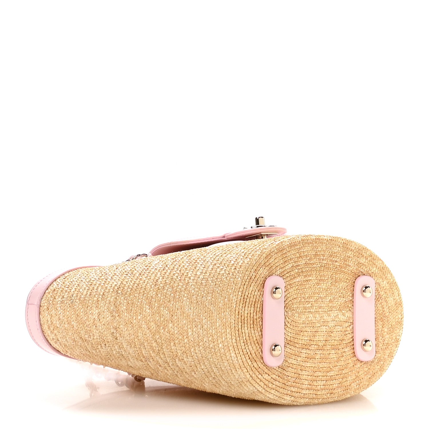 Chanel Raffia Braided Lambskin Small Wicker Tote Beige Light Pink 5 of 12